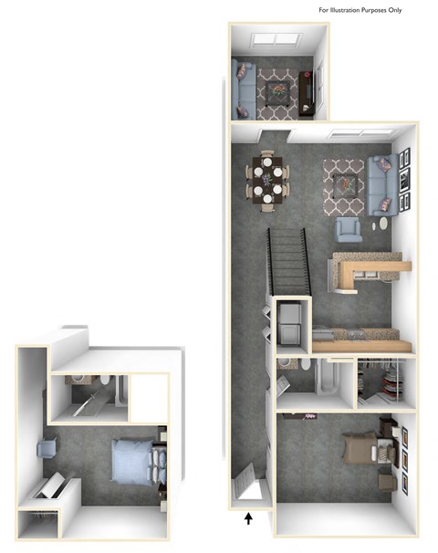 Floor plan for 2 beds, 2 baths, 1285 sqft